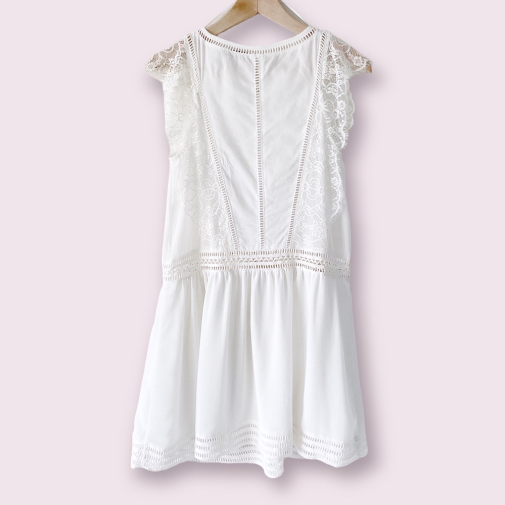 Mango Suit Drop Waist Dress Woman’s Size 2 Ivory White Lace Details Feminine